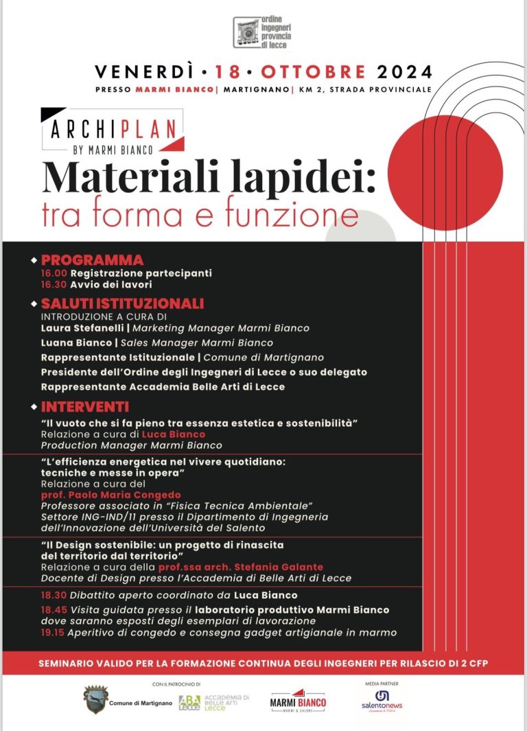 Materiali lapidei: tra forma e funzione, venerdì il convegno presso Marmi Bianco