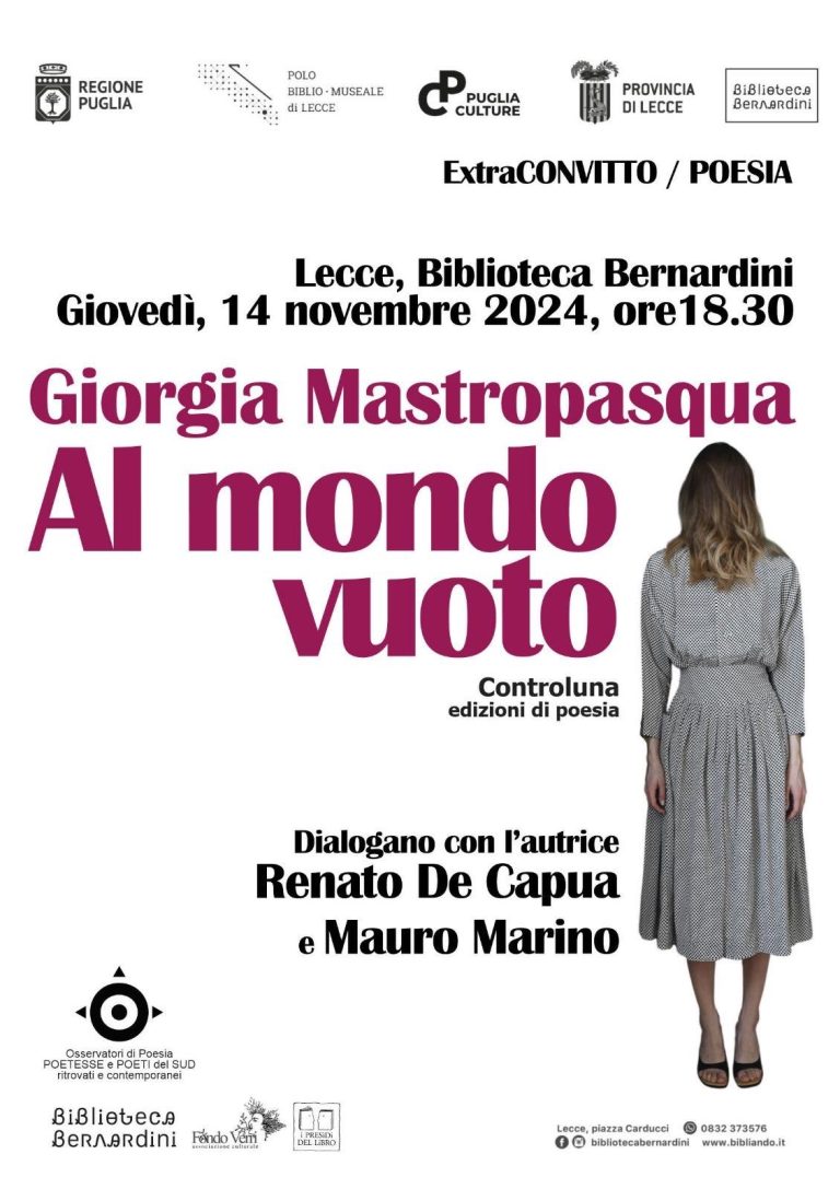 “Al mondo vuoto” di Giorgia Mastropasqua alla Biblioteca Bernardini