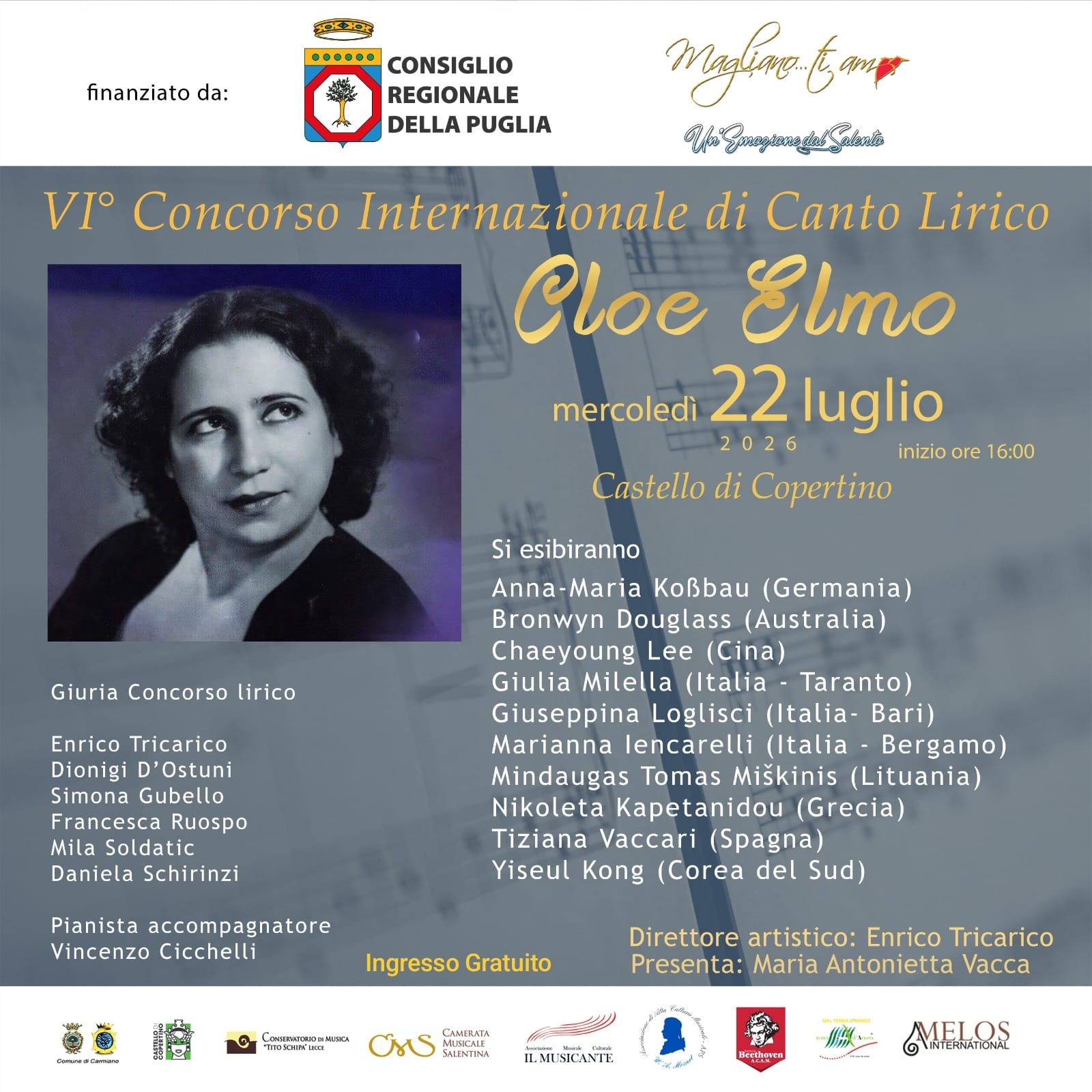 Concorso lirico "Cloe Elmo – Magliano Ti Amo": al Castello di Copertino la finale della VI edizione